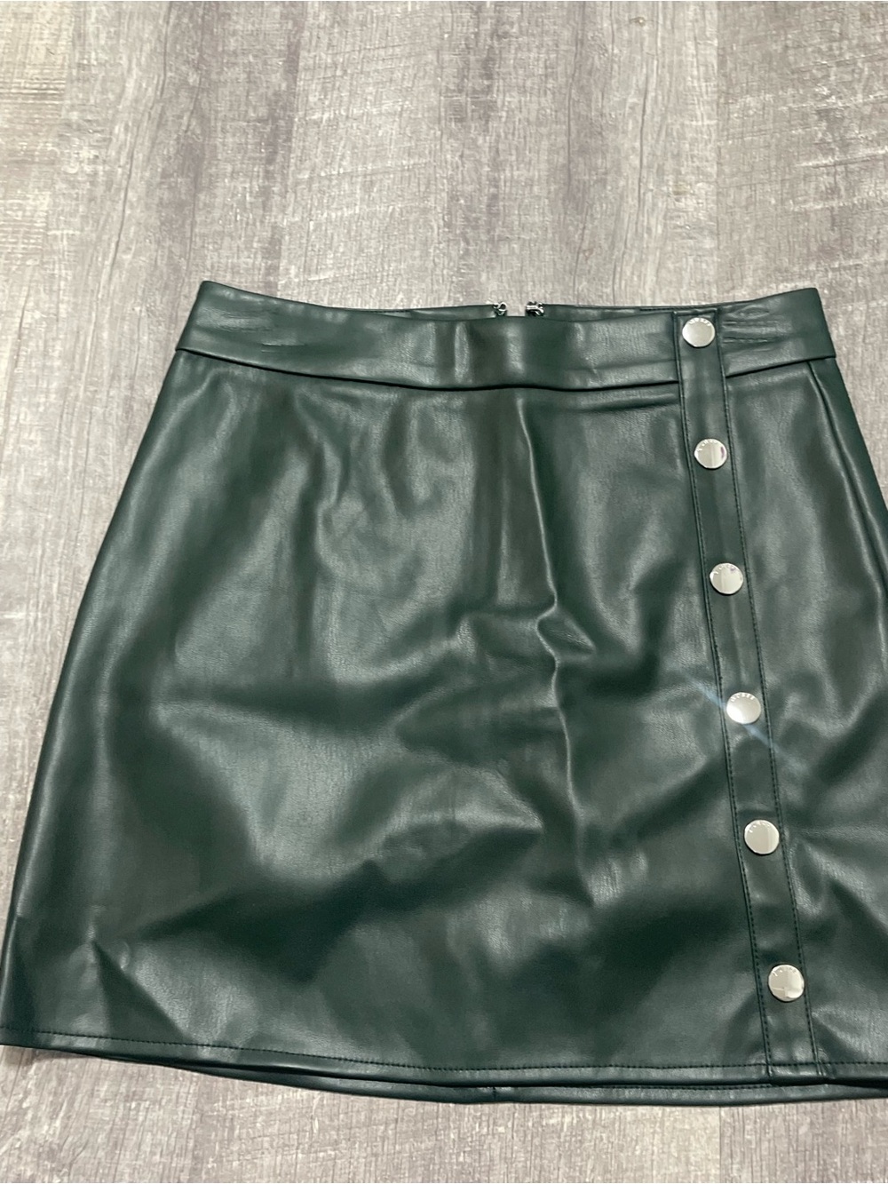 Guess Dark Green Faux Leather Snap-Front Mini Skirt